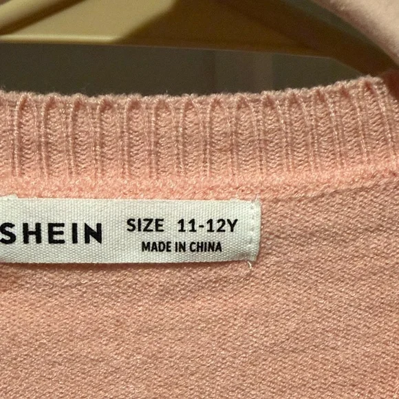 SHEIN Pink V-Neck Strawberry Sweater with Red Motifs - Picture 2 of 3